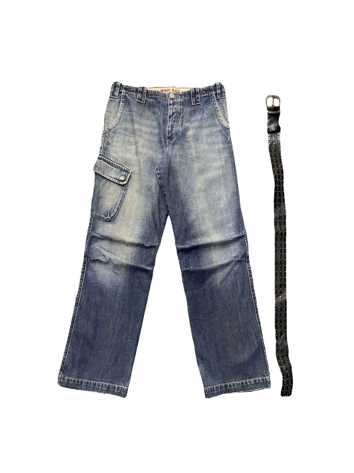 Armani × Designer Vintage Armani Cargo Baggy Jeans Zip Up Ankle With Belt Size US 30 / EU 46 - 3 Thumbnail