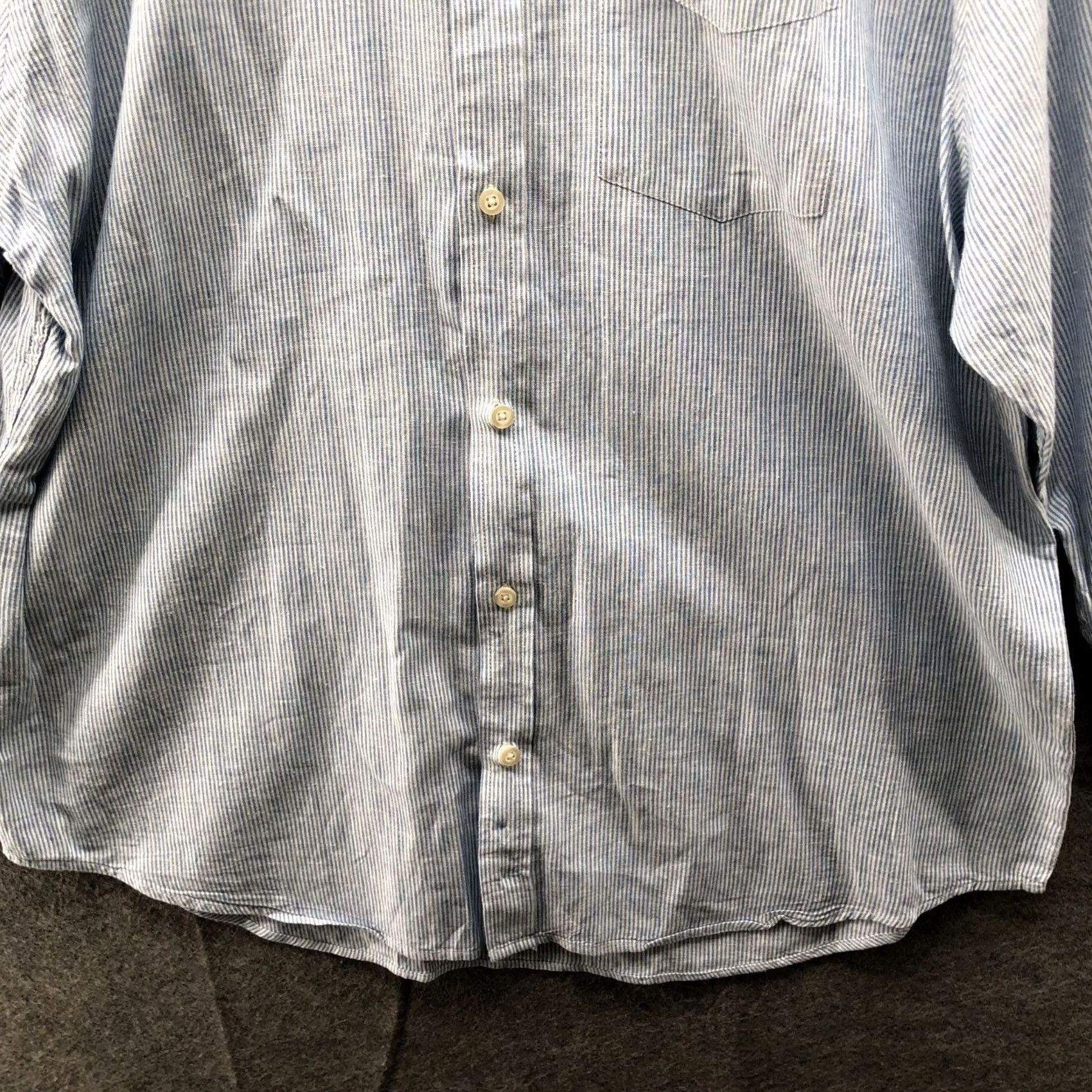 Old Navy Old Navy Shirt Mens XL Blue White Stripe Button-Down Cotton Linen Long Sleeve Shirt Size US XL / EU 56 / 4 - 4 Thumbnail