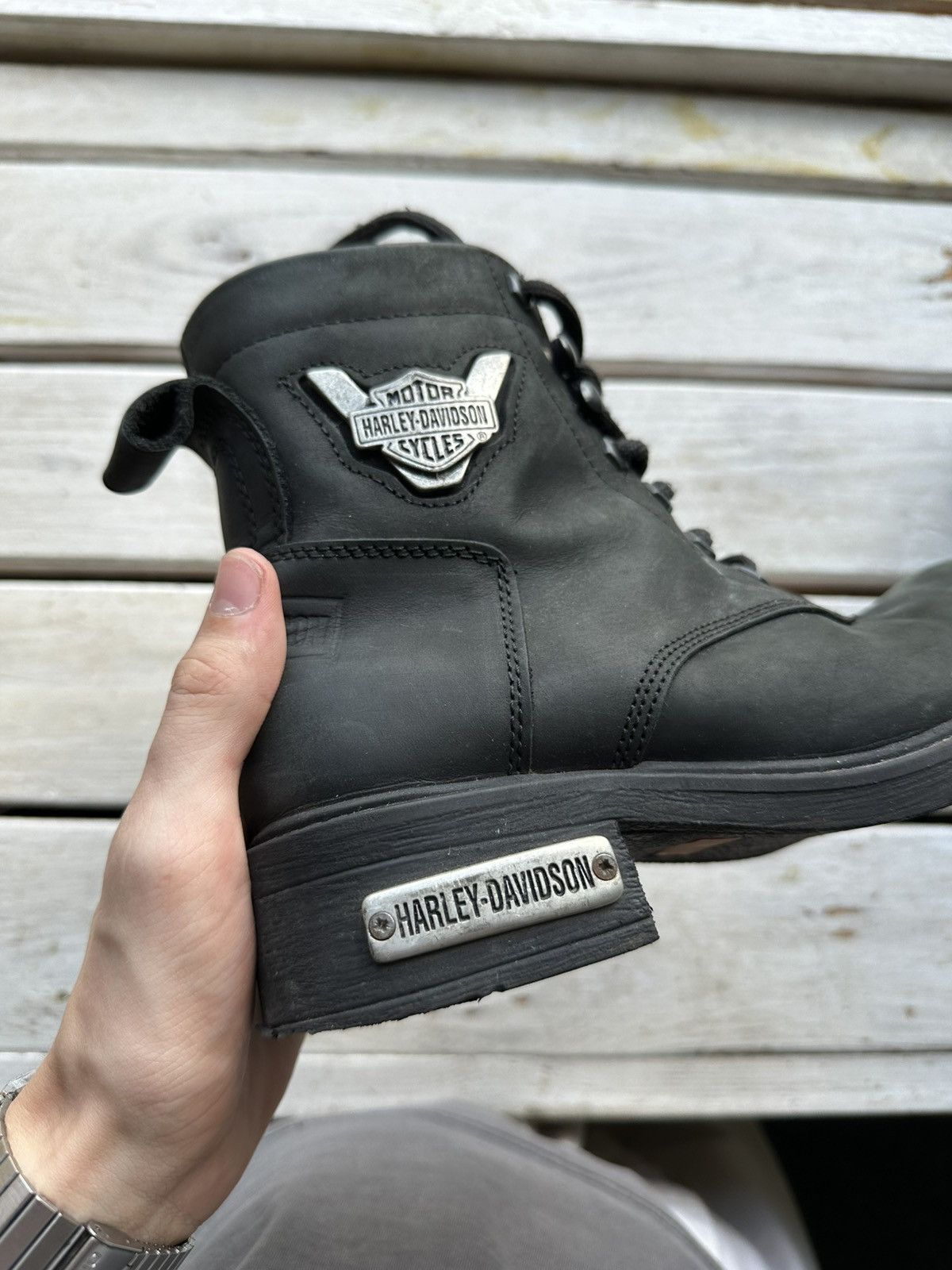 Harley Davidson 🚨RARE HARLEY DAVIDSON BLACK BOOTS METAL WITH LOGO IF6WAS9 Size US 6 / IT 36 - 6 Thumbnail