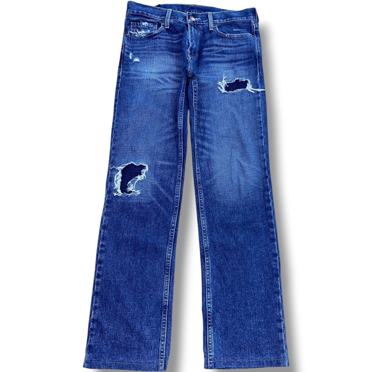 Hollister Hollister Slim Straight Blue Wash Distress Patch Style Jeans Size US 32 / EU 48 - 1 Thumbnail