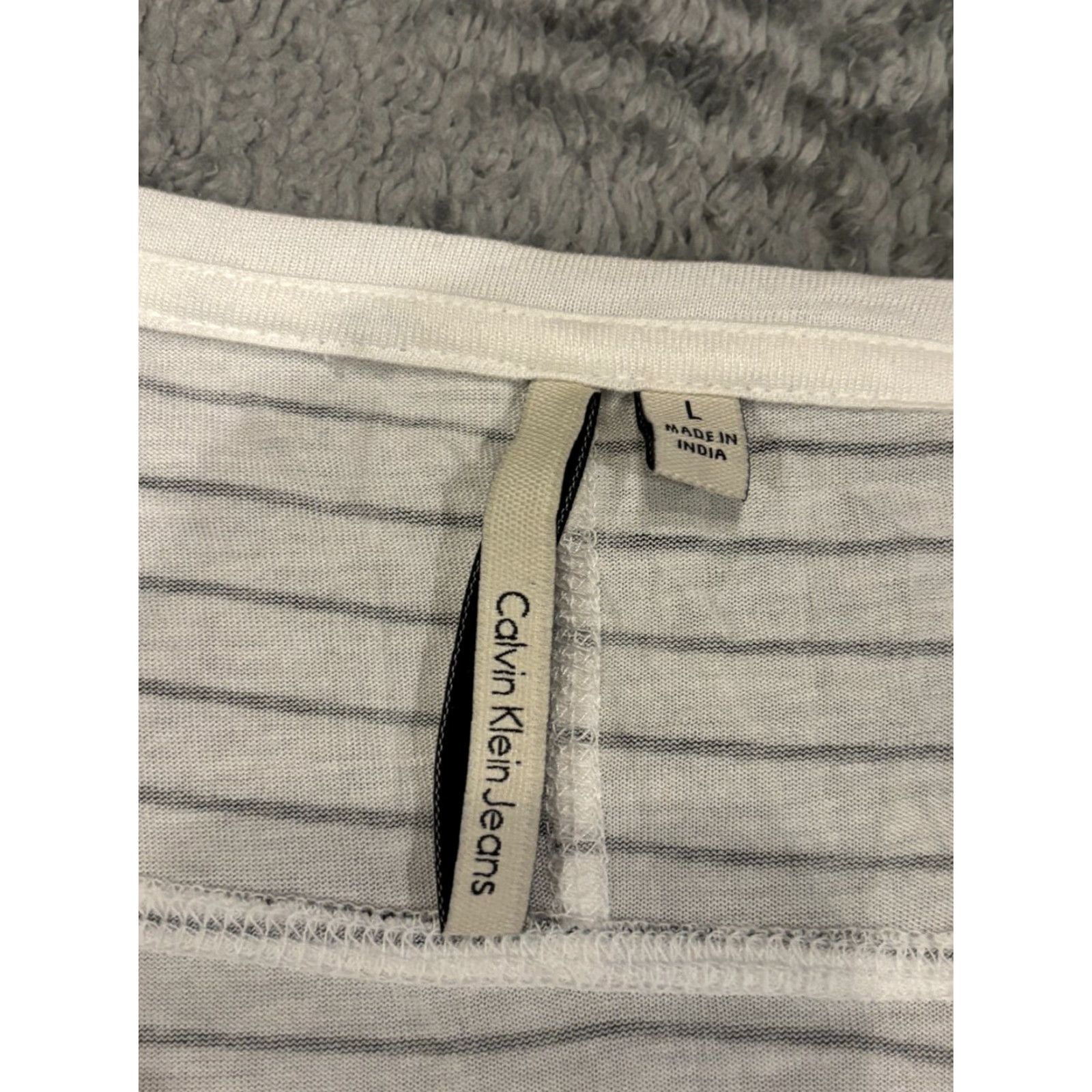 Calvin Klein NWT Calvin Klein Jeans Shirt Womens L White Black Striped Long Sleeve Top Seam Shirt Size L / US 10 / IT 46 - 3 Thumbnail