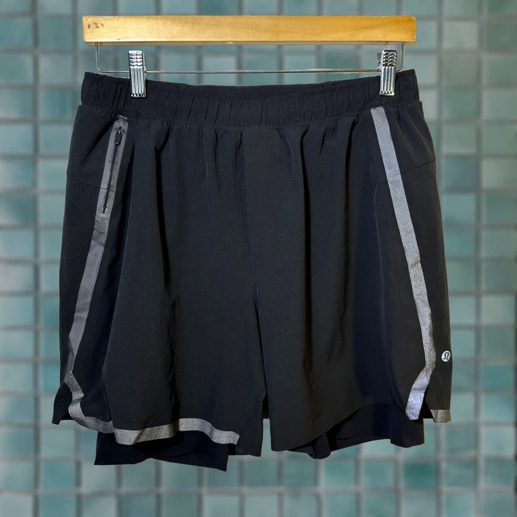 Lululemon Surge Short Large 6" Lined Black Reflective Running Shorts Mens