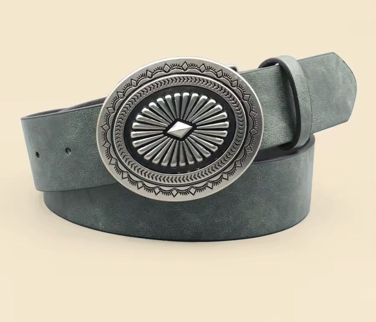 Japanese Brand 100 cm Western Oversized Engraved Buckle Belt Size 32 - 6 Thumbnail