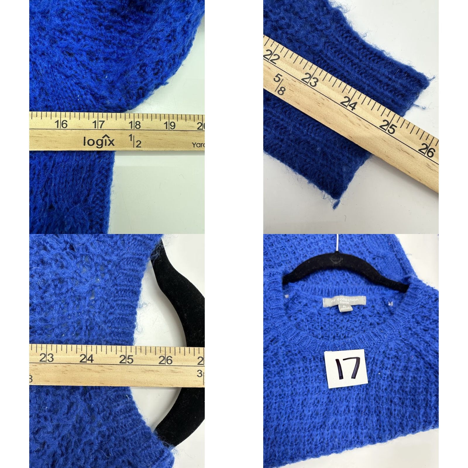 Vintage NY Collection Womens Sweater Petite Large Blue Knit Pullover Round Neck Long Sleeve Solid Regular Collarless Size L / US 10 / IT 46 - 8 Thumbnail