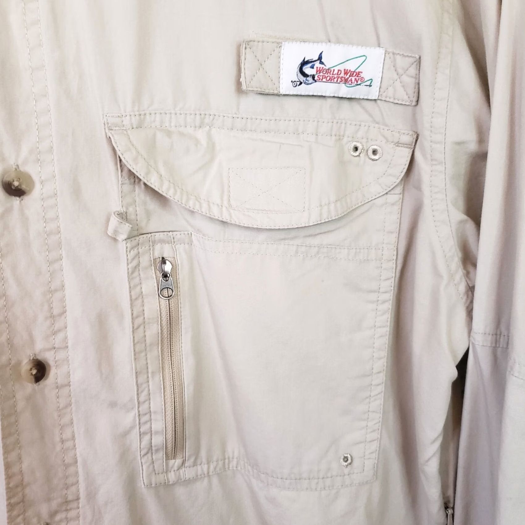 Vintage World Wide Sportsman Shirt Mens L Beige Khaki Long Sleeve Button Up Outdoor Size US M / EU 48-50 / 2 - 4 Thumbnail
