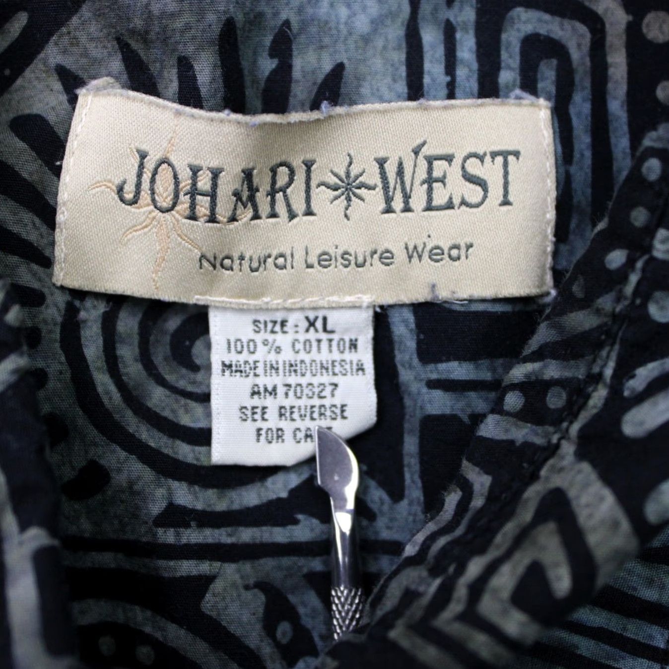 Vintage Johari West Hawaiian Shirt Mens XL Blue Batik Tribal Cotton Short Sleeve Button-Up Casual Geometric Pattern Size US XL / EU 56 / 4 - 5 Thumbnail