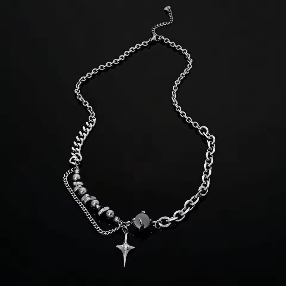 Japanese Brand Layered Star Cross Necklace Silver Chain Bead Goth Eboy Size ONE SIZE - 5 Thumbnail