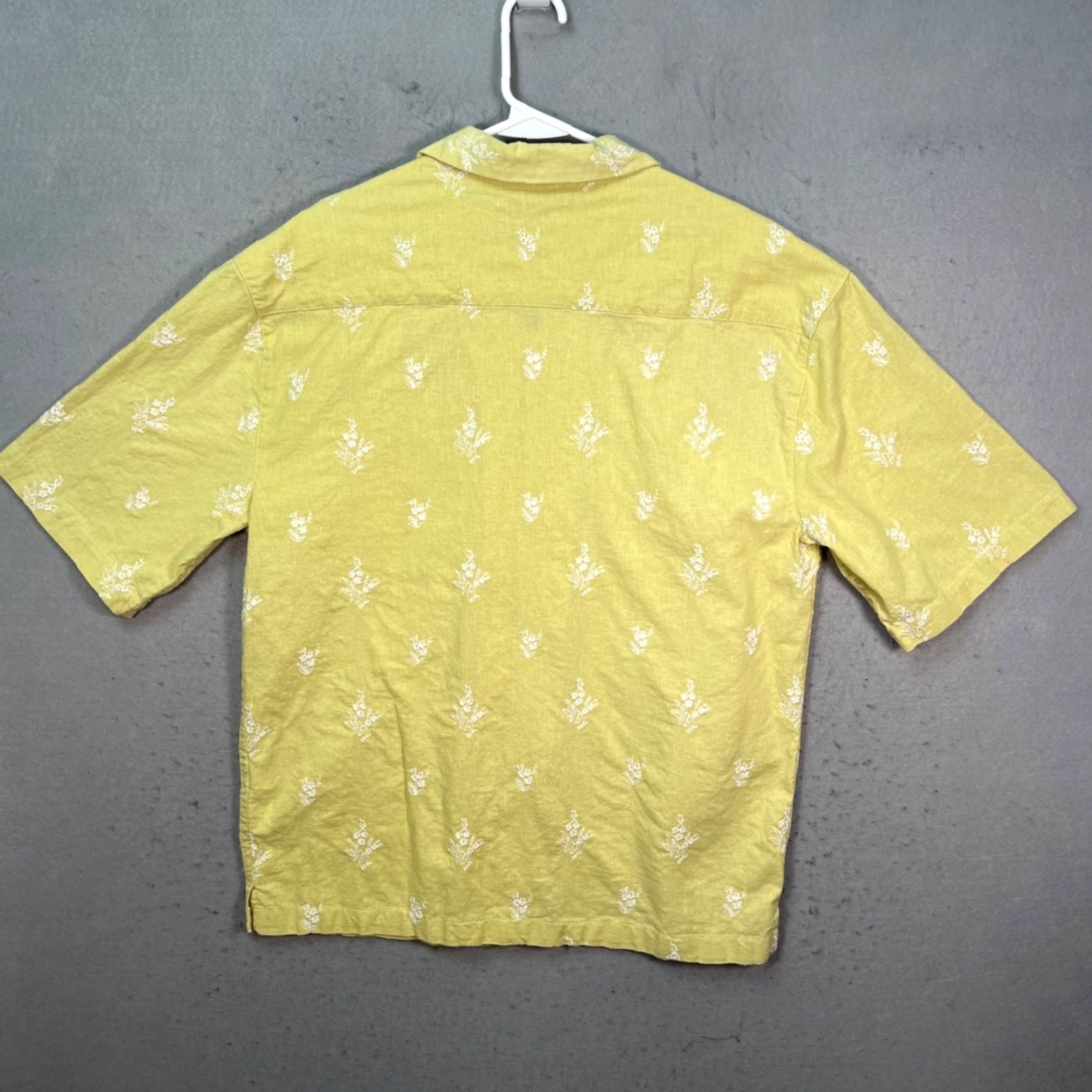 Topman Topman Womens Button-Up Shirt Yellow Floral Embroidered Short Sleeve Cotton Linen Size M Size M / US 6-8 / IT 42-44 - 2 Thumbnail