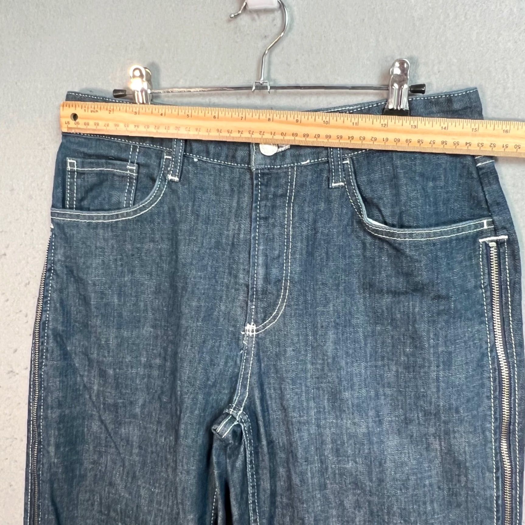 Zara VINTAGE Zara Mens 31 Denim Straight-Leg Jeans with Zippers Dark Wash Cotton Blend Adult Mens Size US 31 - 6 Thumbnail