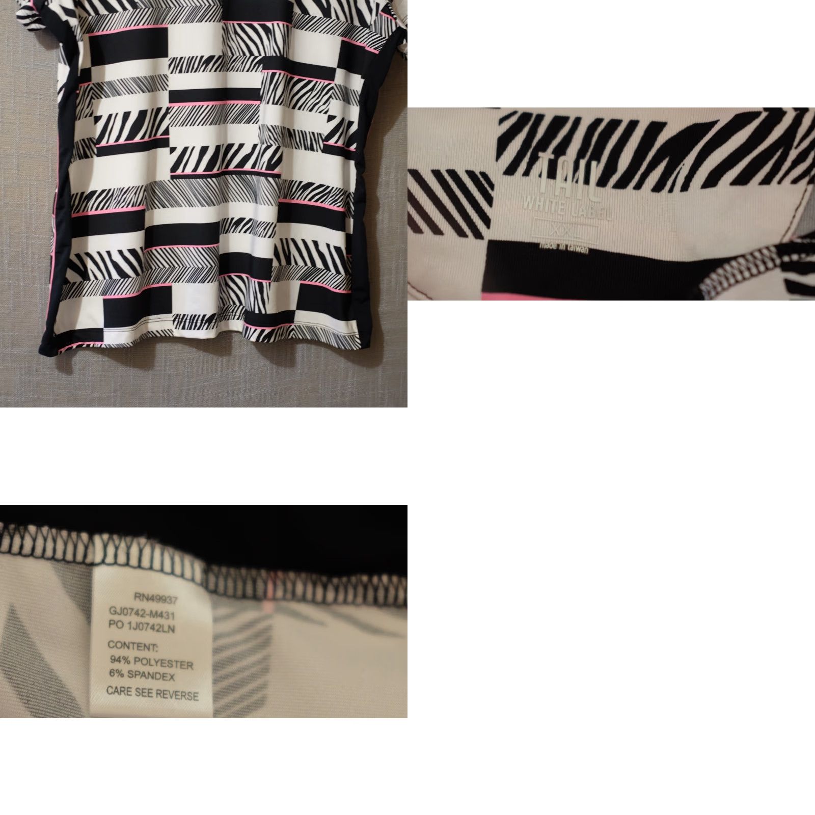 Vintage EUC Tail White Label Golf Polo Shirt 1/3 Zip Womens XXL Black/White/Pink Geometric Mock Pullover Shirt Polo Tail Size XXL / US 16-18 / IT 52-54 - 8 Thumbnail