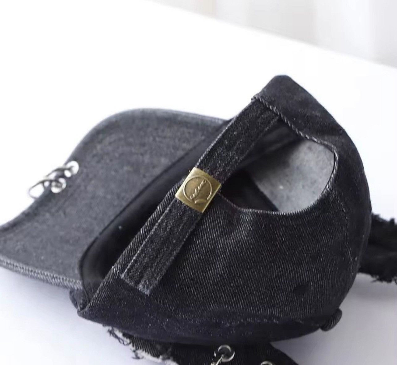 Japanese Brand Rabbit Ears Metal Ring Ripped Denim Baseball Cap Size ONE SIZE - 9 Thumbnail