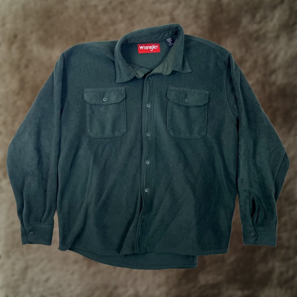 Wrangler Wrangler Shirt Mens XL Green Solid Fleece Long Sleeve Button Front Casual Size US XL / EU 56 / 4 - 1 Thumbnail