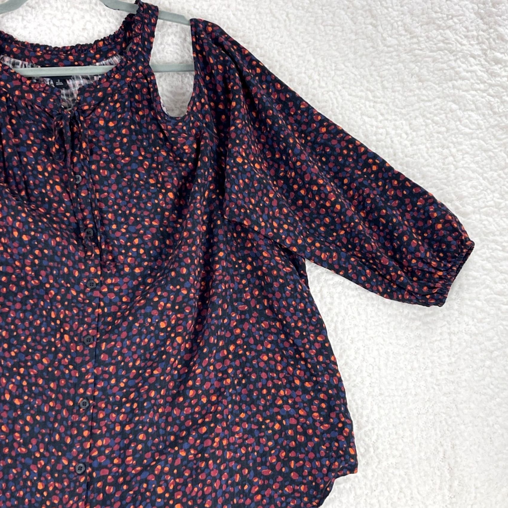 Torrid Torrid Blouse Shirt Womens Plus 2X Black Mini Dot Crinkle Gauze Cold Shoulder Tie-Front Top Size XXL / US 16-18 / IT 52-54 - 3 Thumbnail