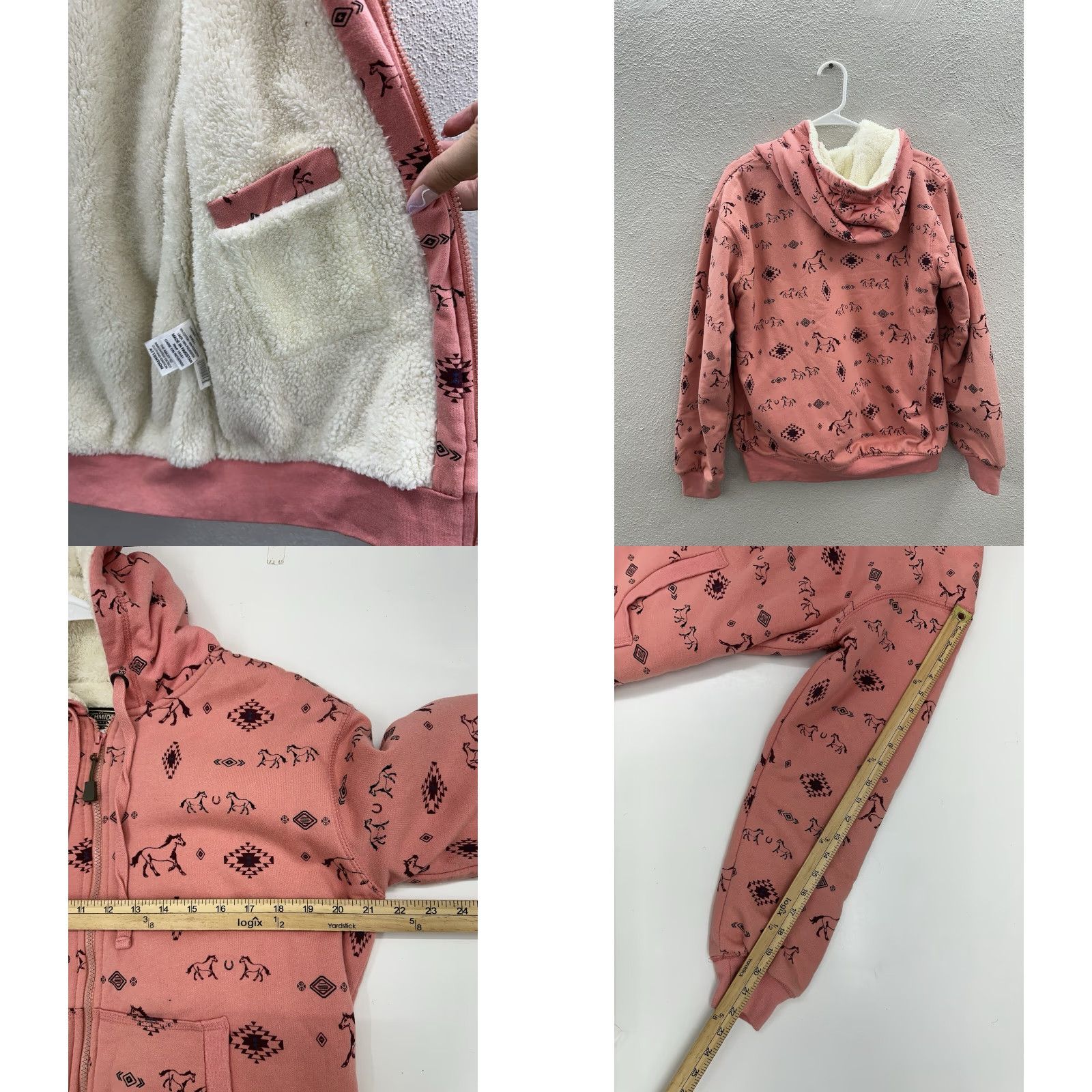 Pinko C.E. Schmidt Womens Jacket Size Medium Pink Horse Zip Up Hooded Sherpa Lined Size M / US 6-8 / IT 42-44 - 8 Thumbnail
