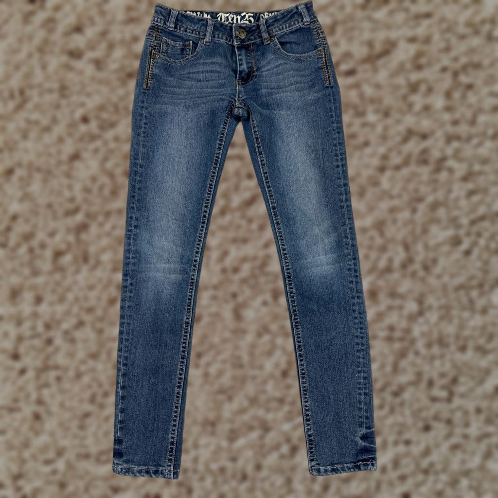 Vintage Ten 25 Womens Jeans 3 Blue Denim Skinny Tapered Cotton Blend Embroidered Size 26" / US 2 / IT 38 - 1 Thumbnail