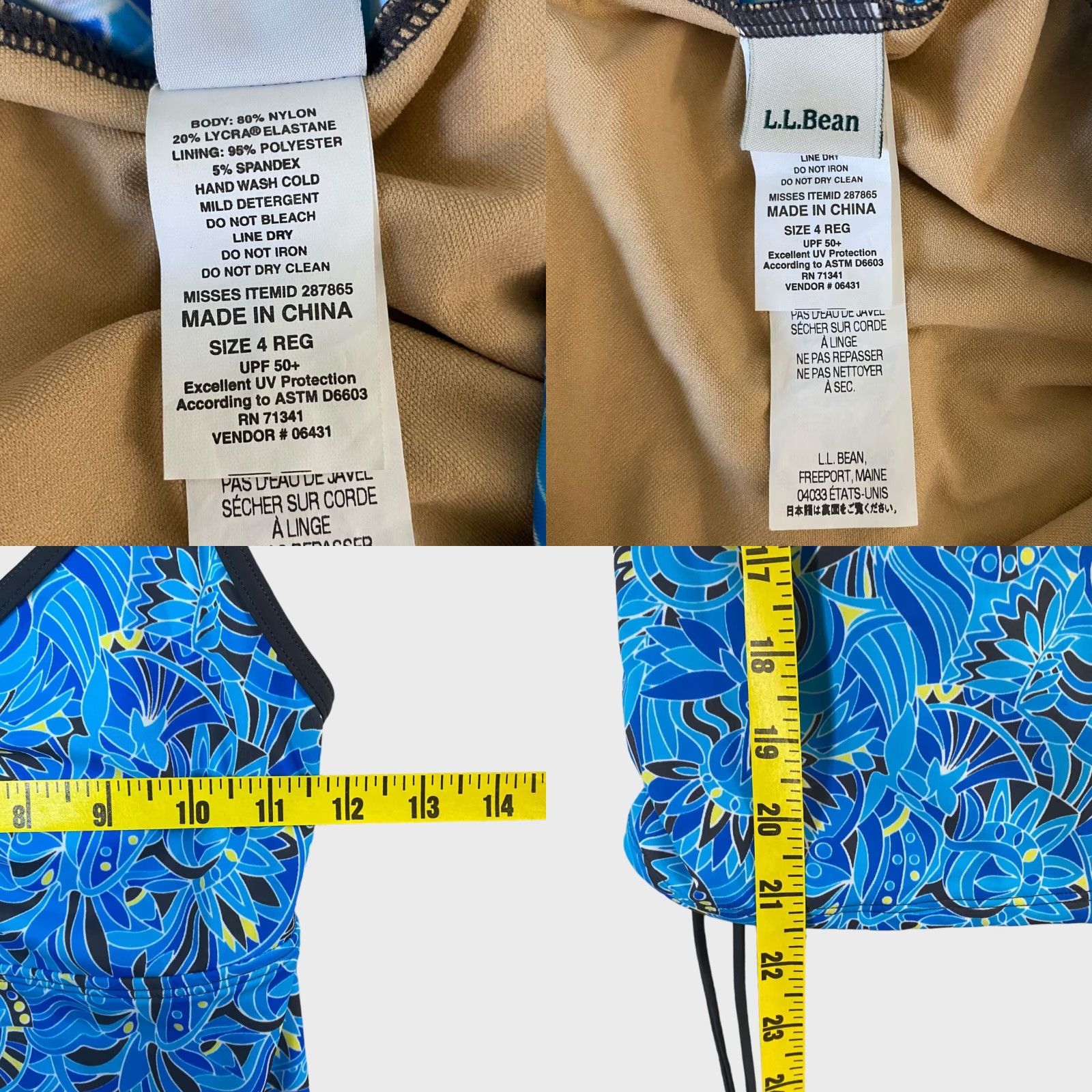 Vintage L.L. Bean Tankini Top Women Adult Size 4 Blue Floral UPF-50 Beach Swim Top Womens Size S / US 4 / IT 40 - 8 Thumbnail