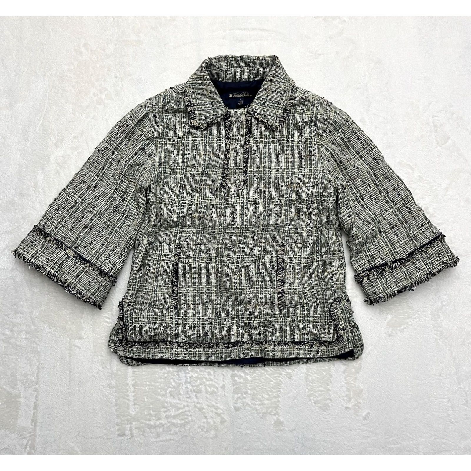 Brooks Brothers Brooks Brothers Jacket Top Blazer Womens 2 Green Tweed Boucle Fringe Lined Plaid Tailored Front Pockets Size XS / US 0-2 / IT 36-38 - 2 Thumbnail