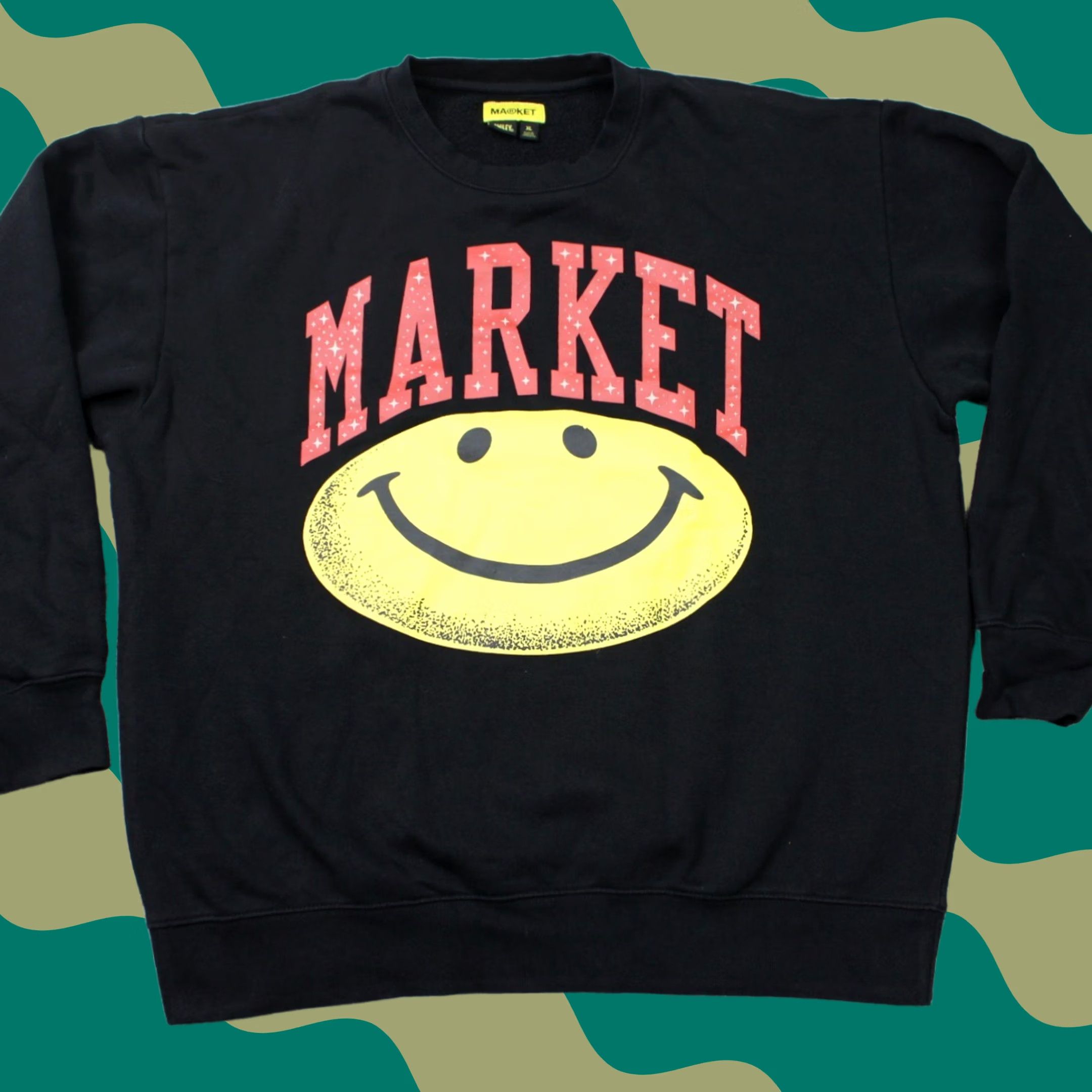 Market Market Sweatshirt Mens XL Black Crewneck Graphic Print Streetwear L/S Pullover Size US XL / EU 56 / 4 - 1 Thumbnail