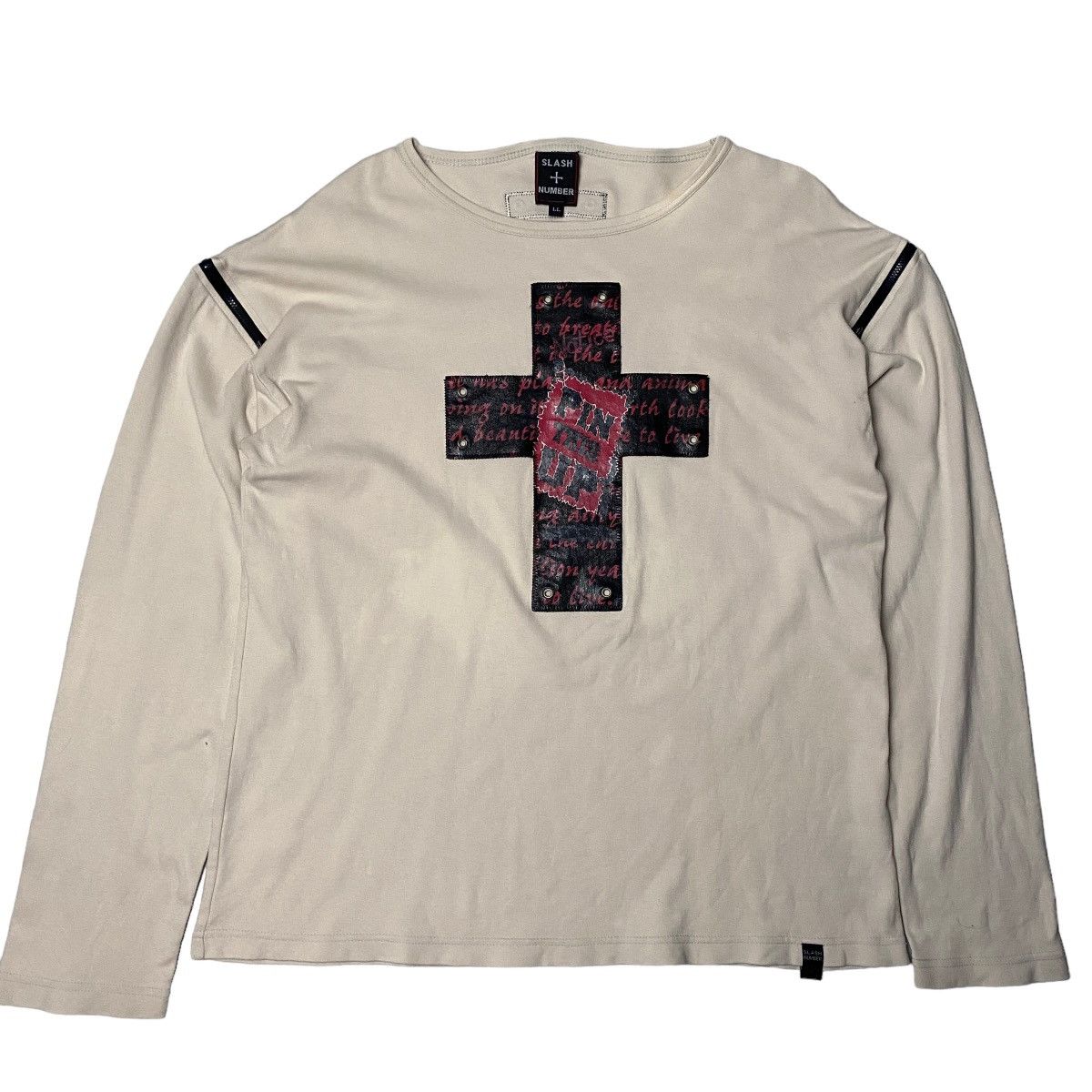 image of 14Th Addiction x If Six Was Nine Bindingoffer 2000's Slash Number Cross Ring Zip Longsleeve in Whit