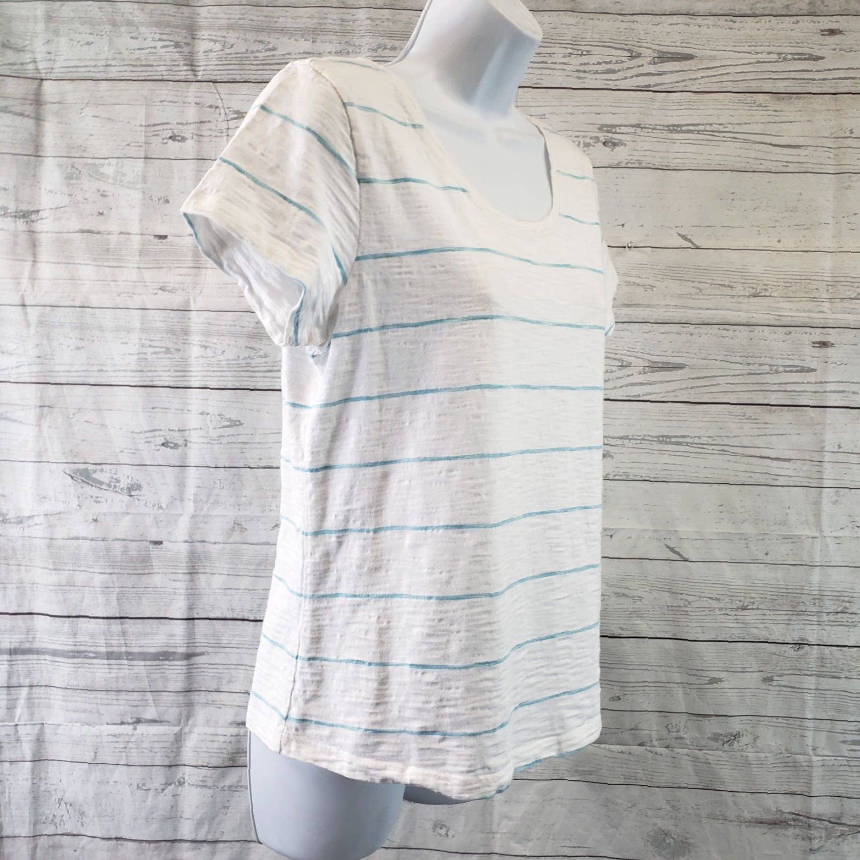 Habitat Habitat Womens Tee Sz S White Blue Stripe Short Sleeve Cotton Shirt Womens Multicolor Stripe 90s/2000s Fashion Size 28" / US 6 / IT 42 - 3 Thumbnail