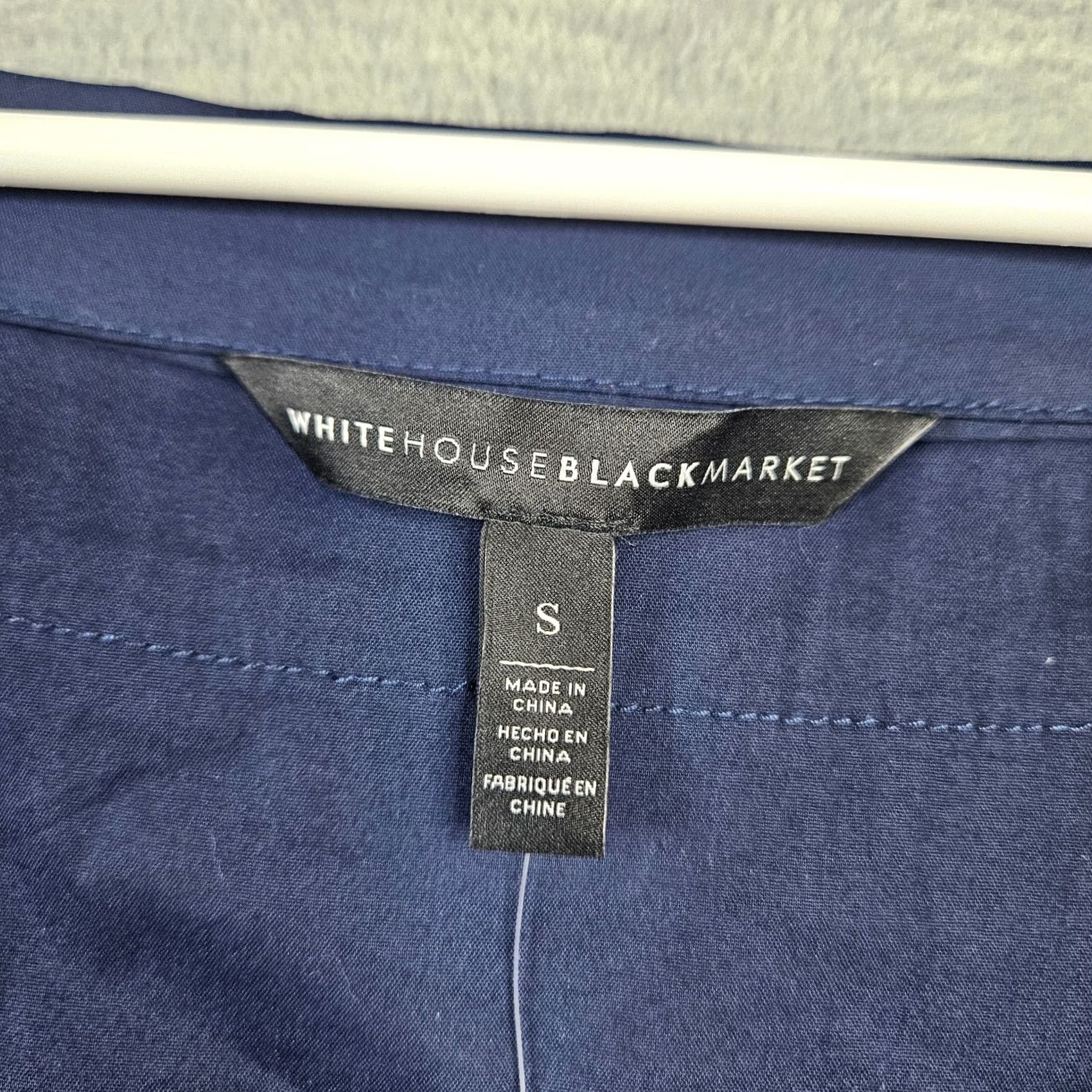 White House Black Market White House Black Market Blouse Shirt Off the Shoulder Tie Sleeve Sz S Womens Regular Blue Cotton Nylon Spandex Solid Short Sleeve Size S / US 4 / IT 40 - 7 Thumbnail