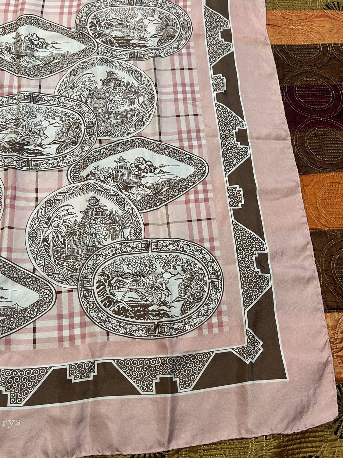 Burberry 80s Vintage Burberrys Very Rare Asian Art Silk Scarf Size ONE SIZE - 3 Thumbnail