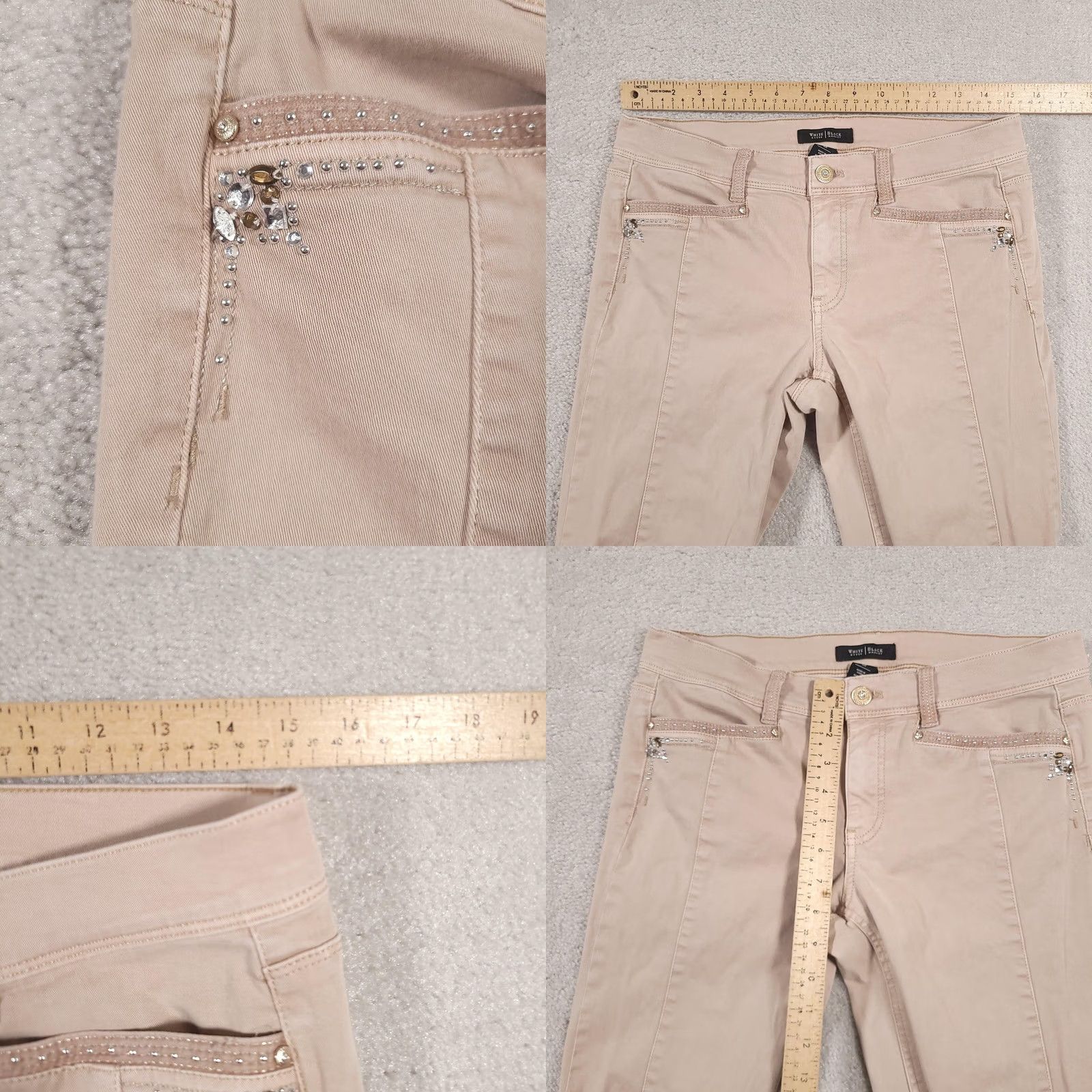 White House Black Market White House Black Market Pants Womens 8R Beige Skinny Leg Rhinestone Lace Up Boho Size 30" / US 8 / IT 44 - 9 Thumbnail