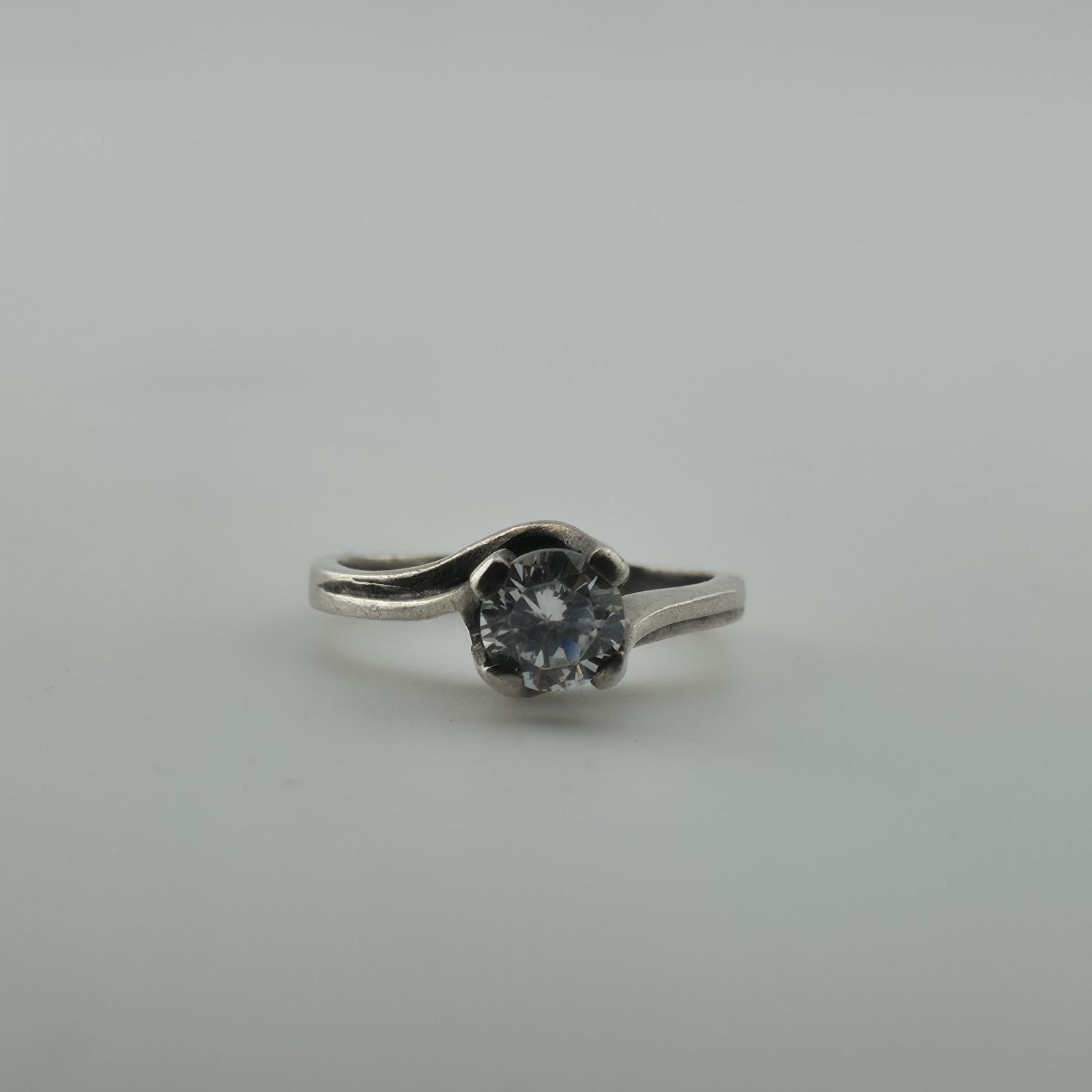 Other Sterling Silver Solitaire Ring CZ Stone Modernist 6.5 VTG Size ONE SIZE - 3 Thumbnail