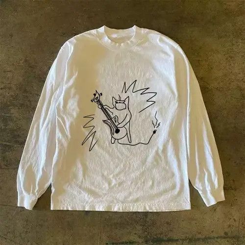 Japanese Brand × Vintage White casual retro guitar print long sleeve tee Size US L / EU 52-54 / 3 - 1 Thumbnail