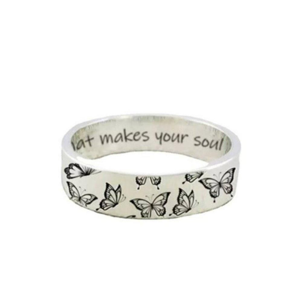Designer Sterling Silver Butterfly Engraved Daisy Ring - Size 6 Size ONE SIZE - 5 Thumbnail