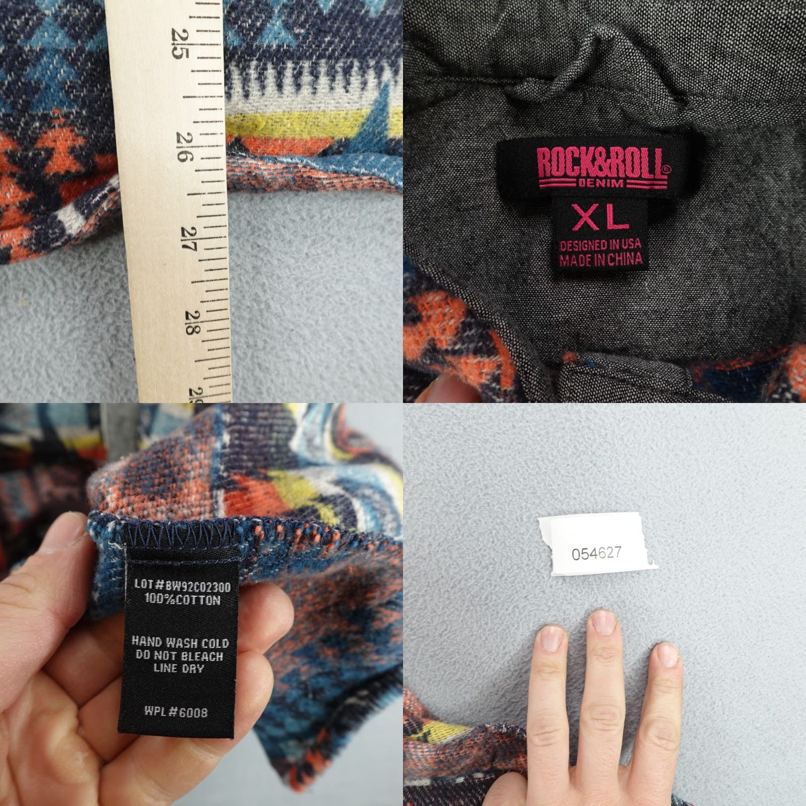 Denime Rock & Roll Denim Shacket Womens XL Blue Orange Southwestern Aztec Flannel Size XL / US 12-14 / IT 48-50 - 8 Thumbnail