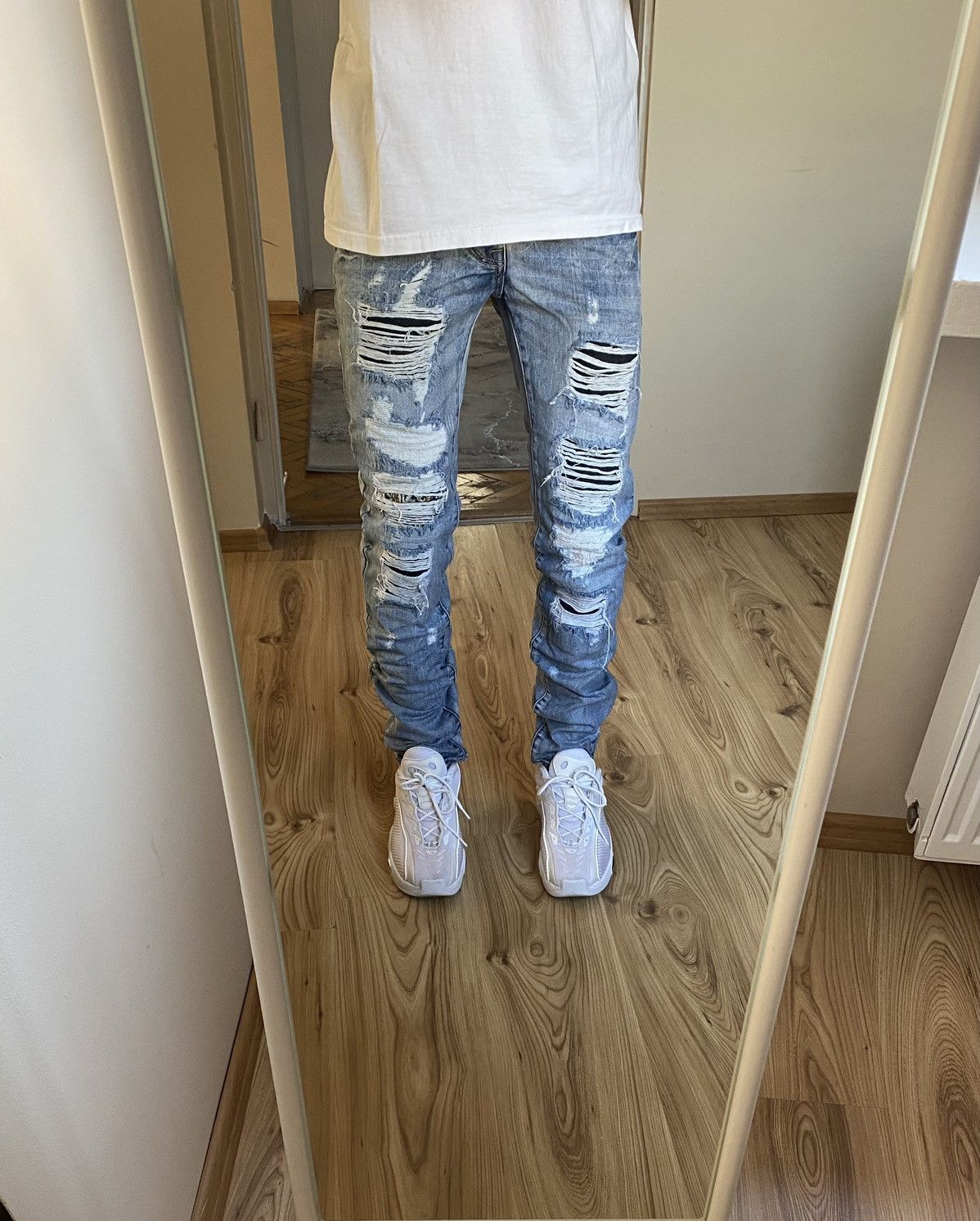 Designer × Vintage Men’s distressed Slim Fit Denim Pants Trousers Drill Size US 28 / EU 44 - 2 Thumbnail