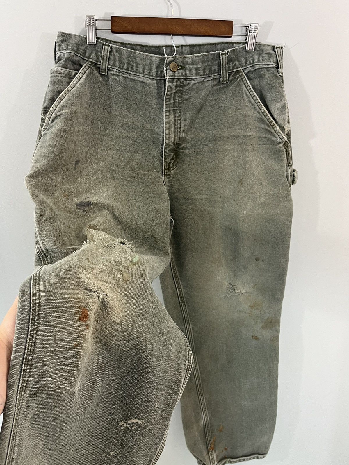 Carhartt Sun Faded Thrashed Carhartt Olive Work Pants Size US 36 / EU 52 - 5 Thumbnail
