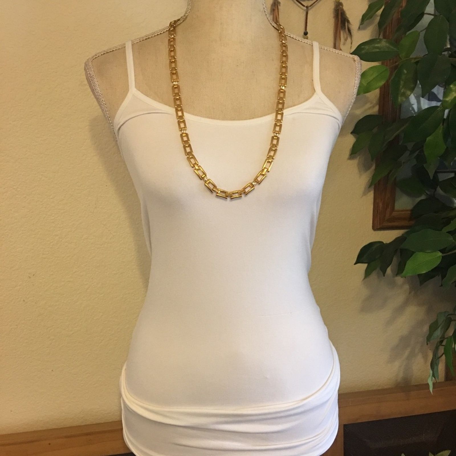 Jewelry Shiny gold link rhinestone accent long necklace Size ONE SIZE - 4 Thumbnail