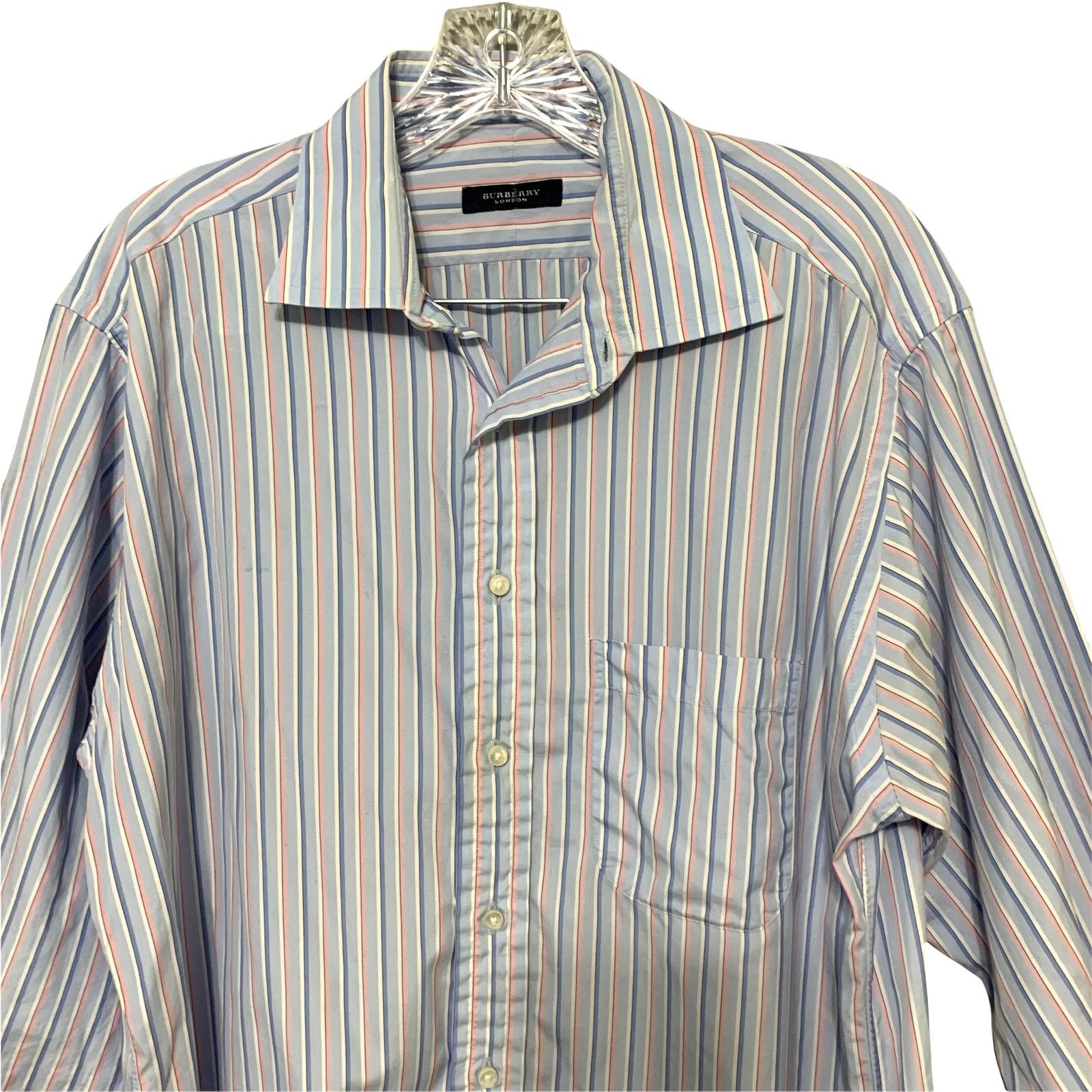 Burberry Burberry London Striped Blue Pink Button Up Down Shirt 44 Size US XL / EU 56 / 4 - 3 Thumbnail
