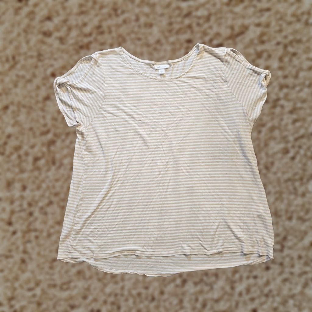 J. Jill J. Jill Top Womens XL Beige Stripe Short Sleeve Linen Blend Stretch Capsule Shirt XS? Size XL / US 12-14 / IT 48-50 - 1 Thumbnail