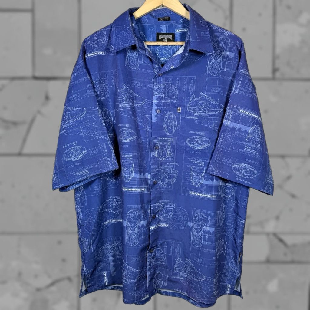 Rocawear VINTAGE Rocawear Shirt Blue 100% Polyester Hawaiian Style Sneaker Print Button-Up Mens XL Size US XL / EU 56 / 4 - 1 Thumbnail