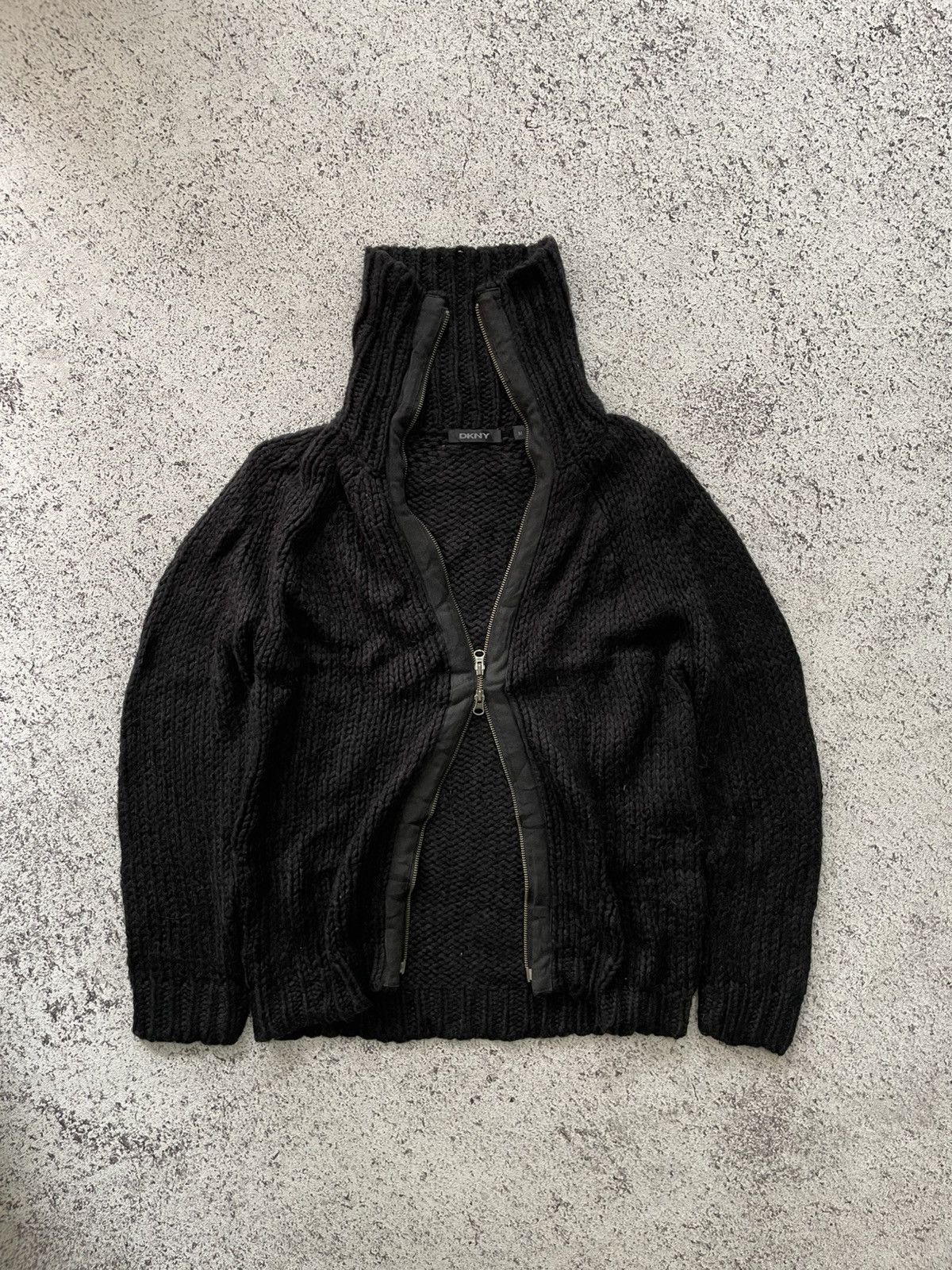 DKNY Vintage Wool Knitted Double zipper Jacket Rick Owens Style Size US M / EU 48-50 / 2 - 1 Thumbnail