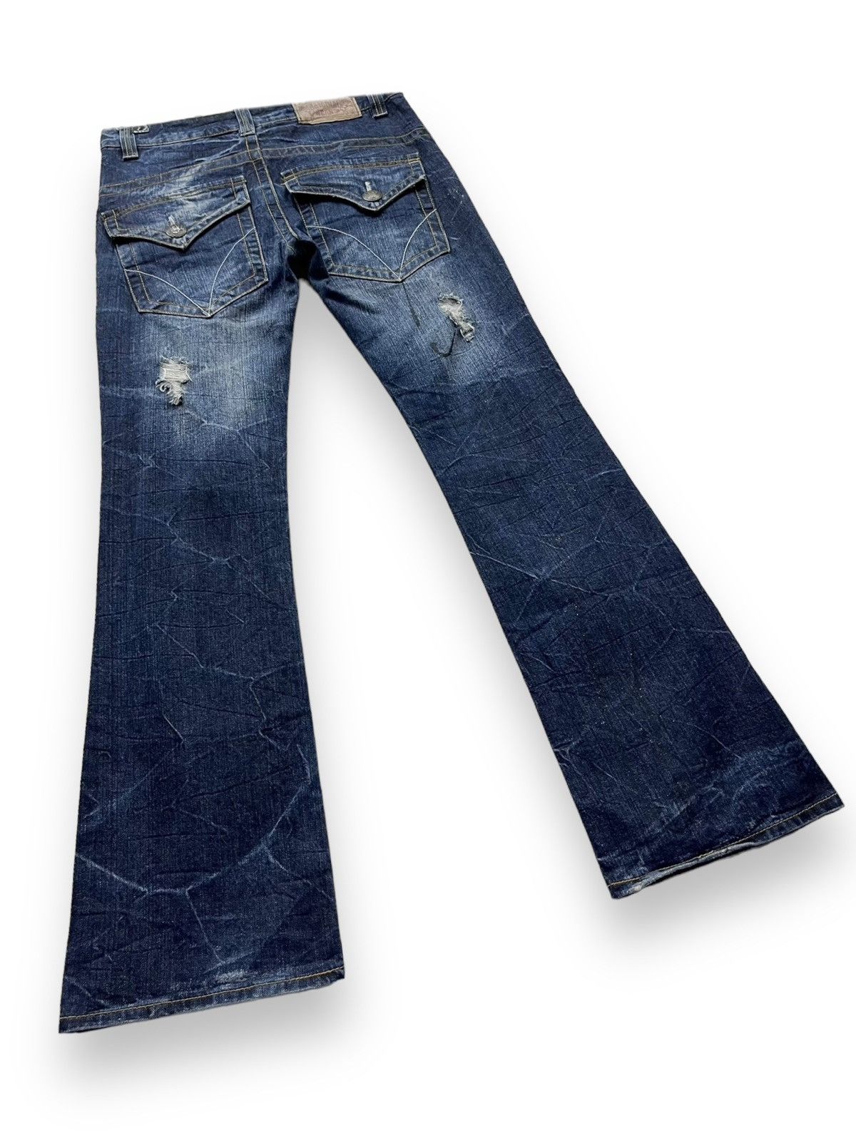 Skullcandy FLARE🔥 S&B Skull Embroidery Distressed Ripped Denim Pants Size US 31 - 6 Thumbnail