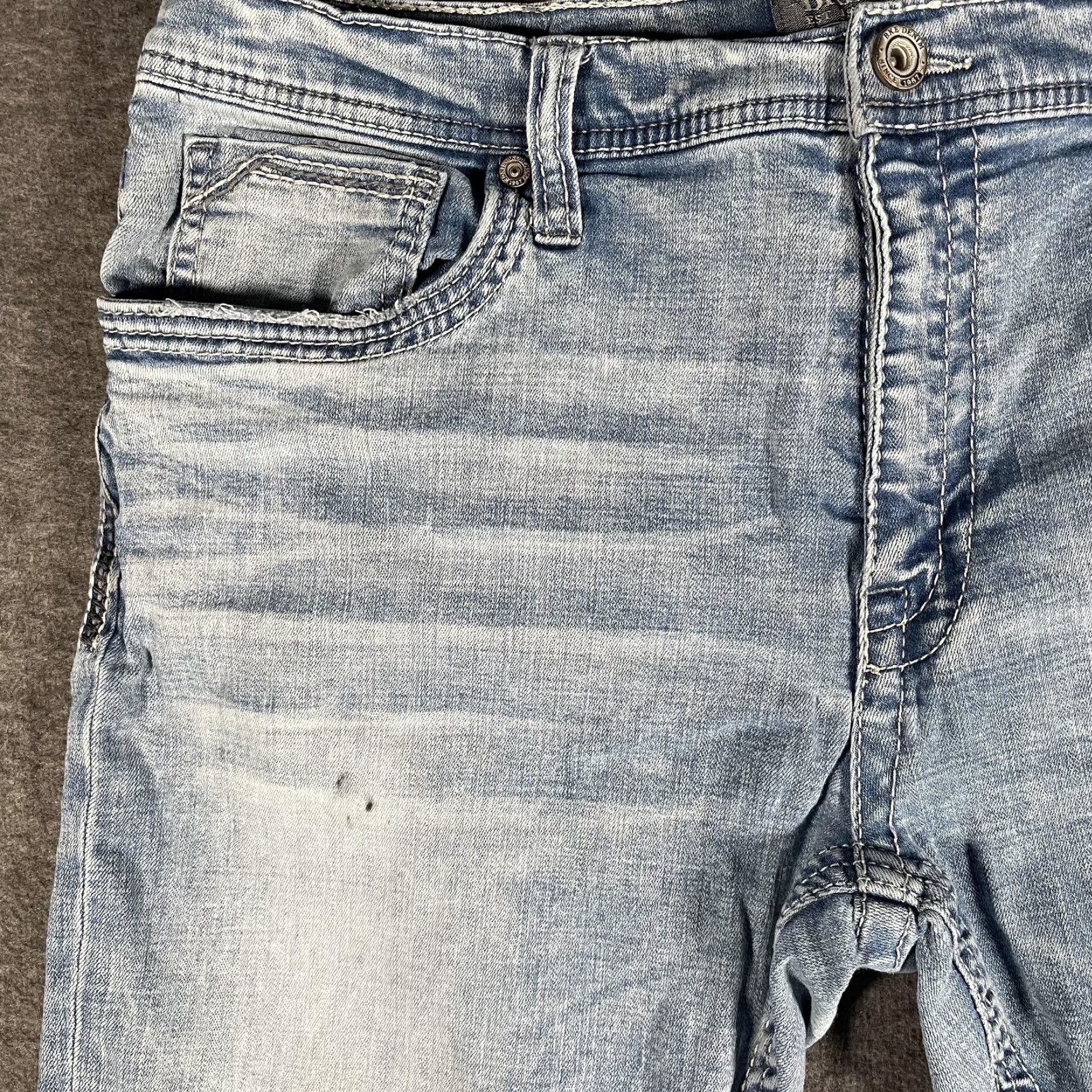 BKE BKE Jake Straight Jeans Mens 40x30 Light Wash Blue Denim Distressed Stretch Size US 40 / EU 56 - 5 Thumbnail