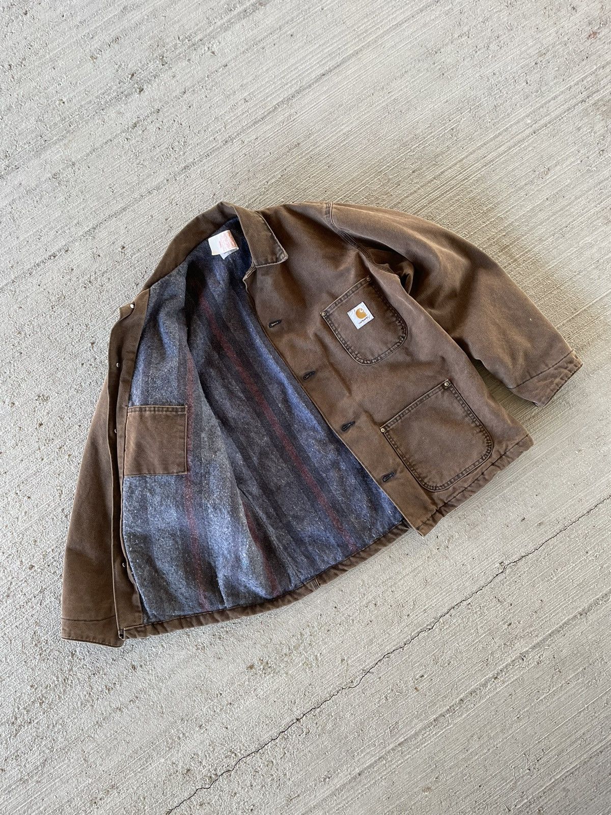 image of 1995 Carhartt Blanket Lined Chore Jacket in Brown, Men's (Size Medium)