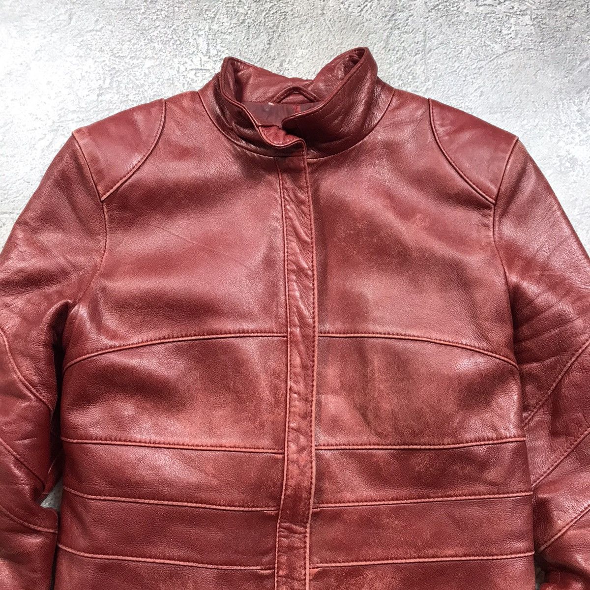 Vintage Vintage Y2K Burgundy Leather Jacket Streetwear Grunge Logo L Size L / US 10 / IT 46 - 3 Thumbnail