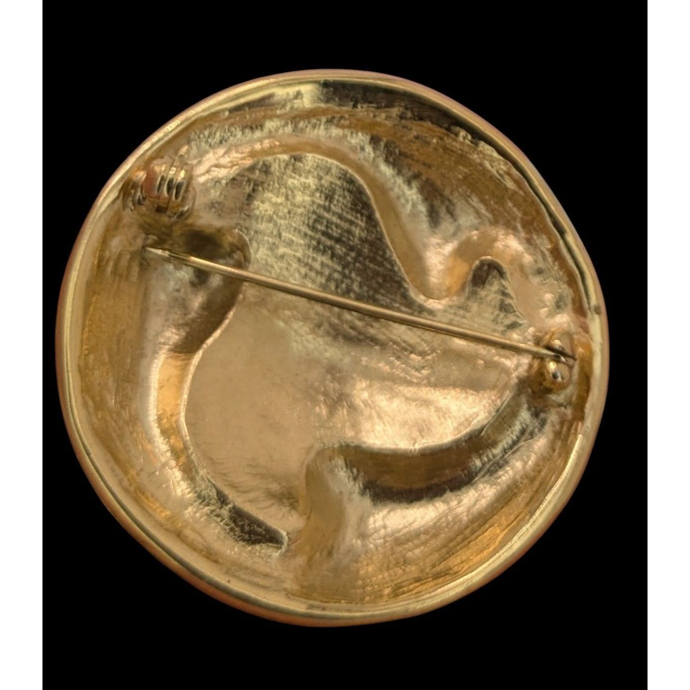 Other Vintage 1980s Gold & Black Enamel Round Brooch Pin With Leaf Size ONE SIZE - 2 Thumbnail
