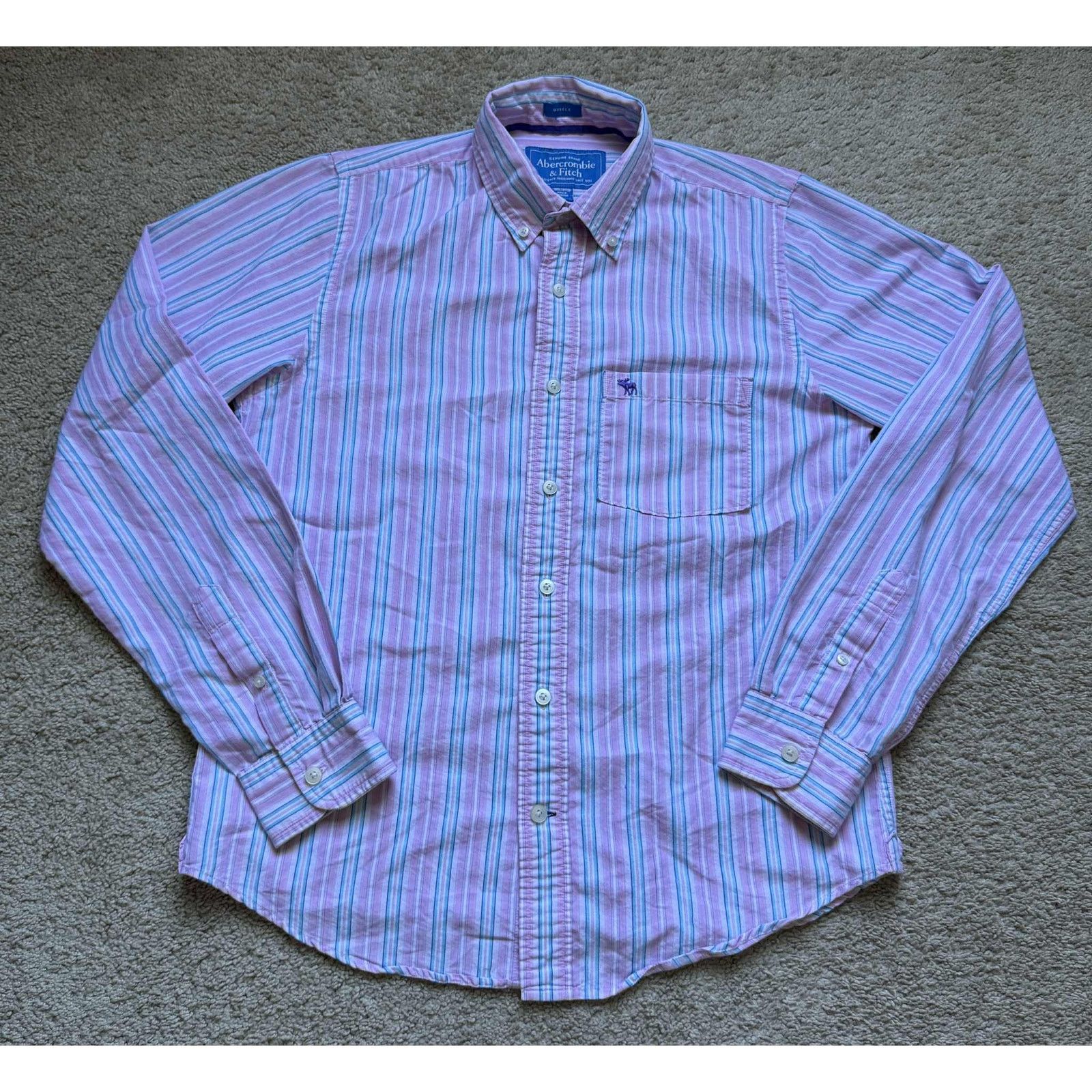 Abercrombie & Fitch Abercrombie & Fitch Muscle Striped Button-Down Shirt Pink L Size US L / EU 52-54 / 3 - 3 Thumbnail