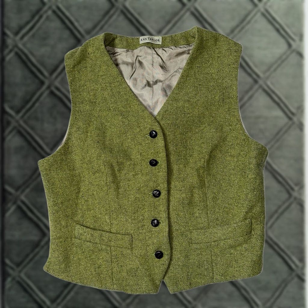 VINTAGE Ann Taylor Wool Vest Womens Size S Green 1997 main image 6