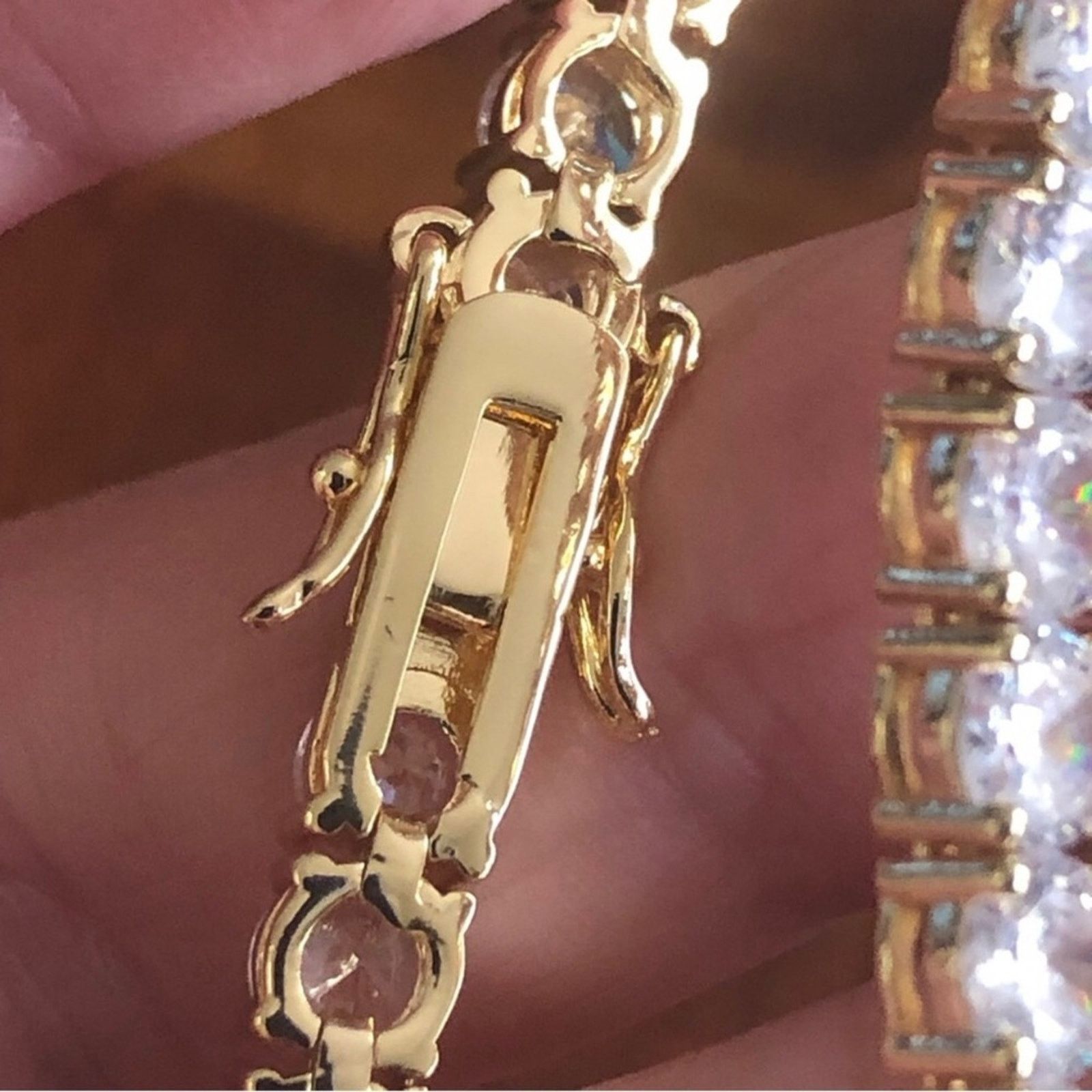 Jewelry Men’s 5mm round cubic zirconia 14k gold bracelet 9” Size ONE SIZE - 12 Thumbnail