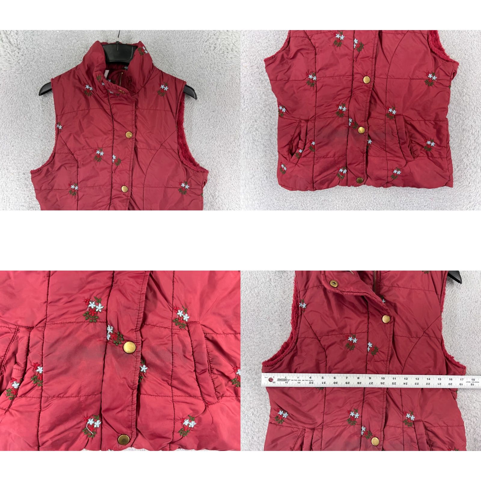Vintage Angela Fashion Vest Women Small Red Floral Embroidered Sherpa Lined Available By Jacket Coat? Size S / US 4 / IT 40 - 8 Thumbnail