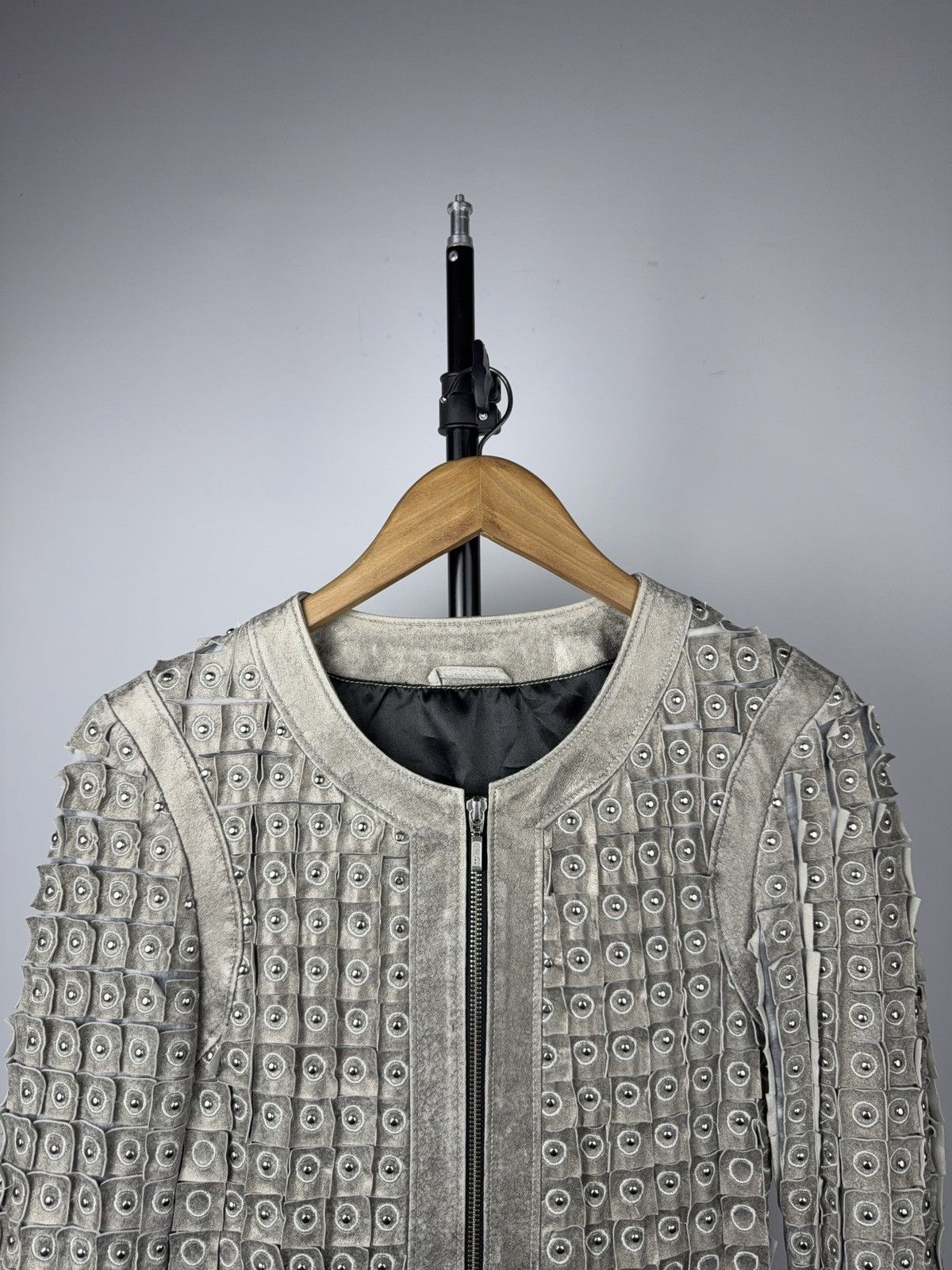 Japanese Brand 00s MANEBO Studded Leather Moto Jacket with Grommet Panels S Size S / US 4 / IT 40 - 2 Thumbnail