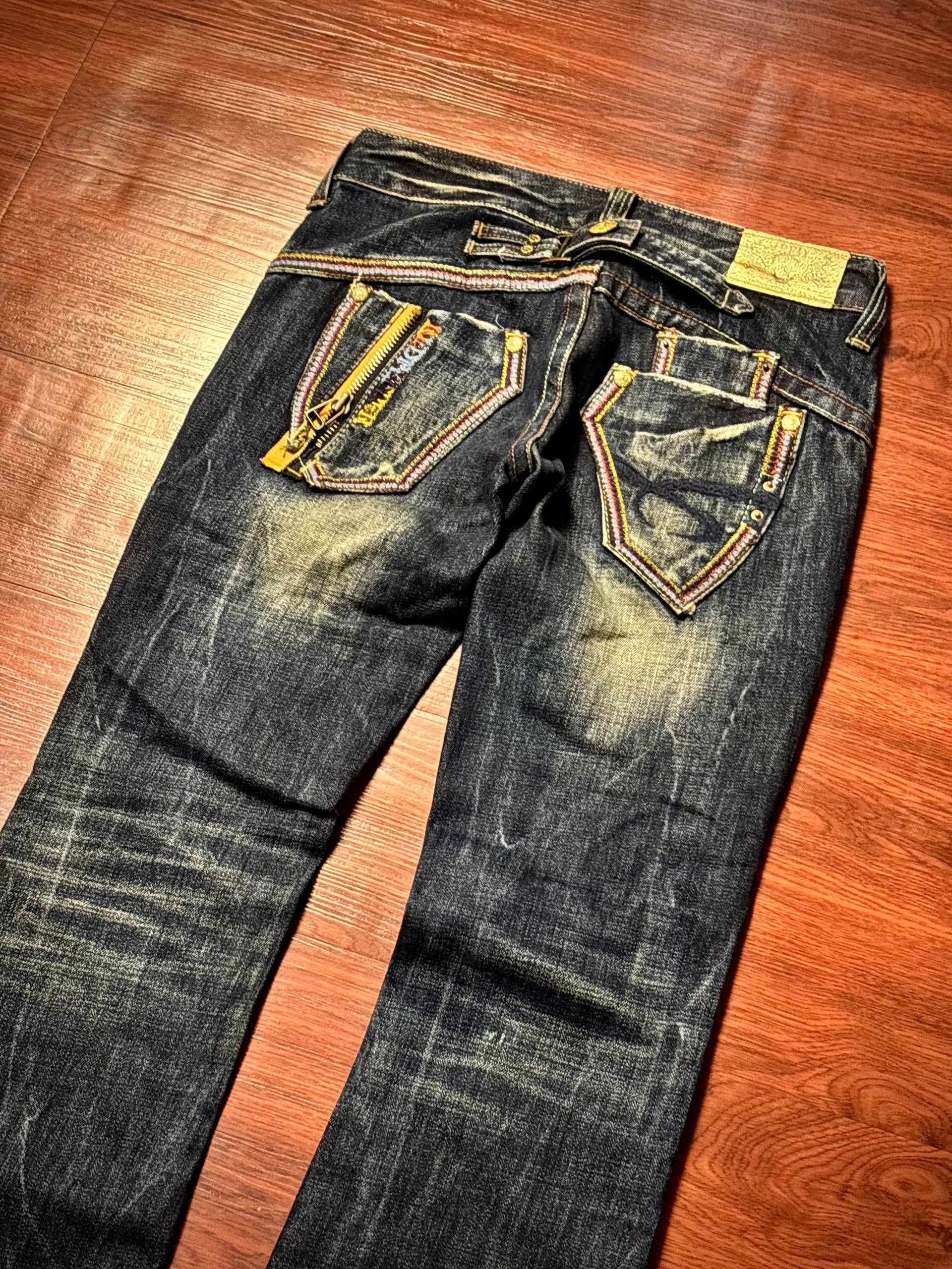 If Six Was Nine Vintage Y2K Red Pepper Stitch Flap Pocket Flare Denim Pants Size 30" / US 8 / IT 44 - 3 Thumbnail