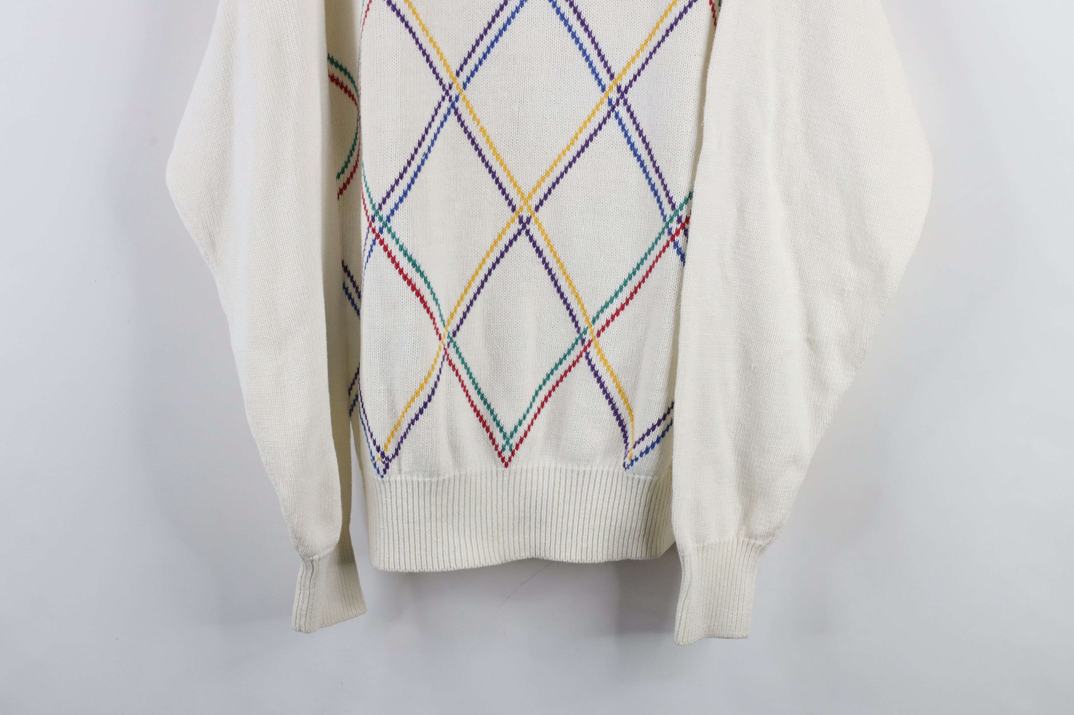 Vintage Vintage 90s Streetwear Rainbow Argyle Knit Crewneck Sweater Size US L / EU 52-54 / 3 - 3 Thumbnail